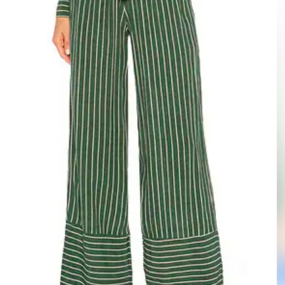 Faithfull the Brand Green Striped Wide Leg Pants